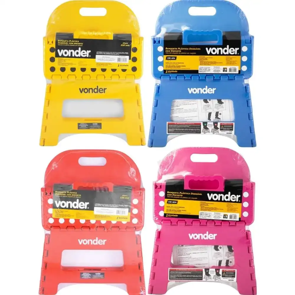 Banqueta plástica dobrável varias cores 22CM com encosto Vonder Amarelo — fotografia 2