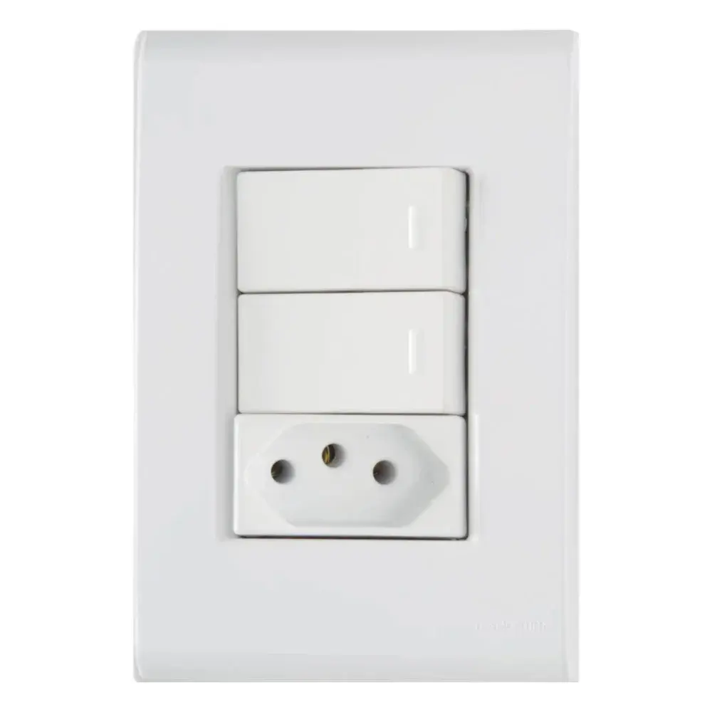 Conjunto 4X2 2 interruptores 10 a 250 v 1 tomada 2P+T Tramontina — fotografia 2