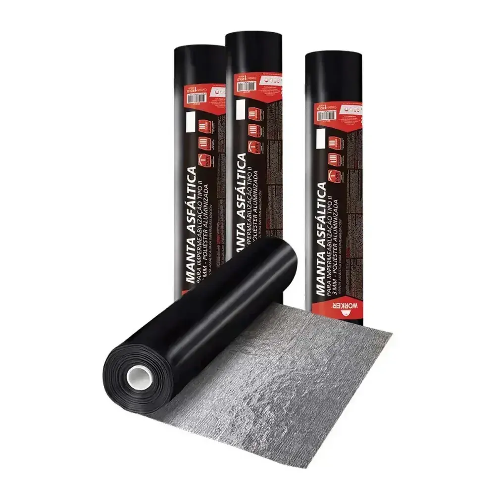 Manta asfáltica poliéster aluminizado rolo 1X10M 4MM tipo ii Worker — fotografia 2