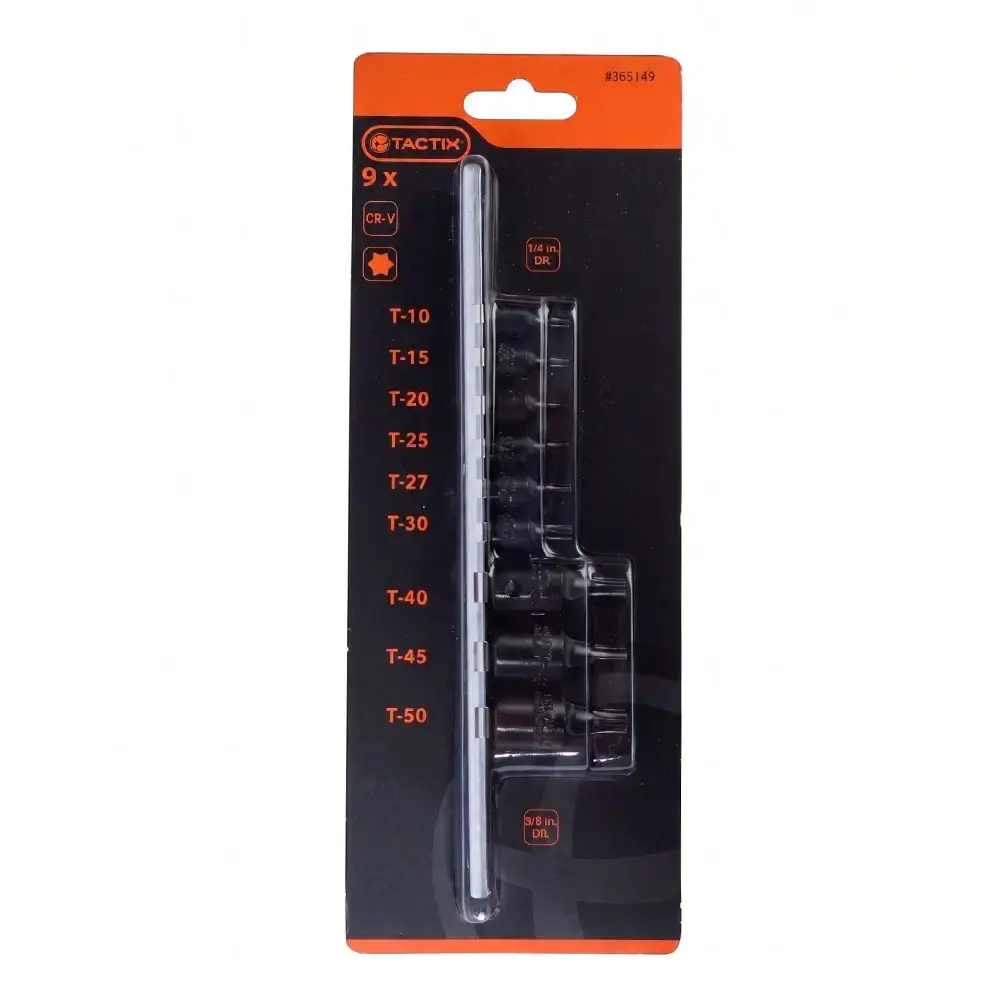 Jogo de soquetes torx com bits 9 peças encaixe 1/4 e 3/8 POL 36549 Tactix — fotografia 3