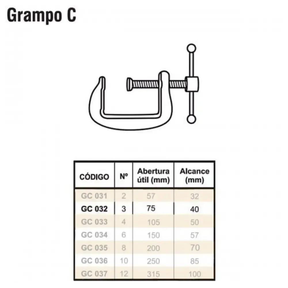 Grampo sargento tipo c N°3 3 POL GC032 Metalsul — fotografia 5
