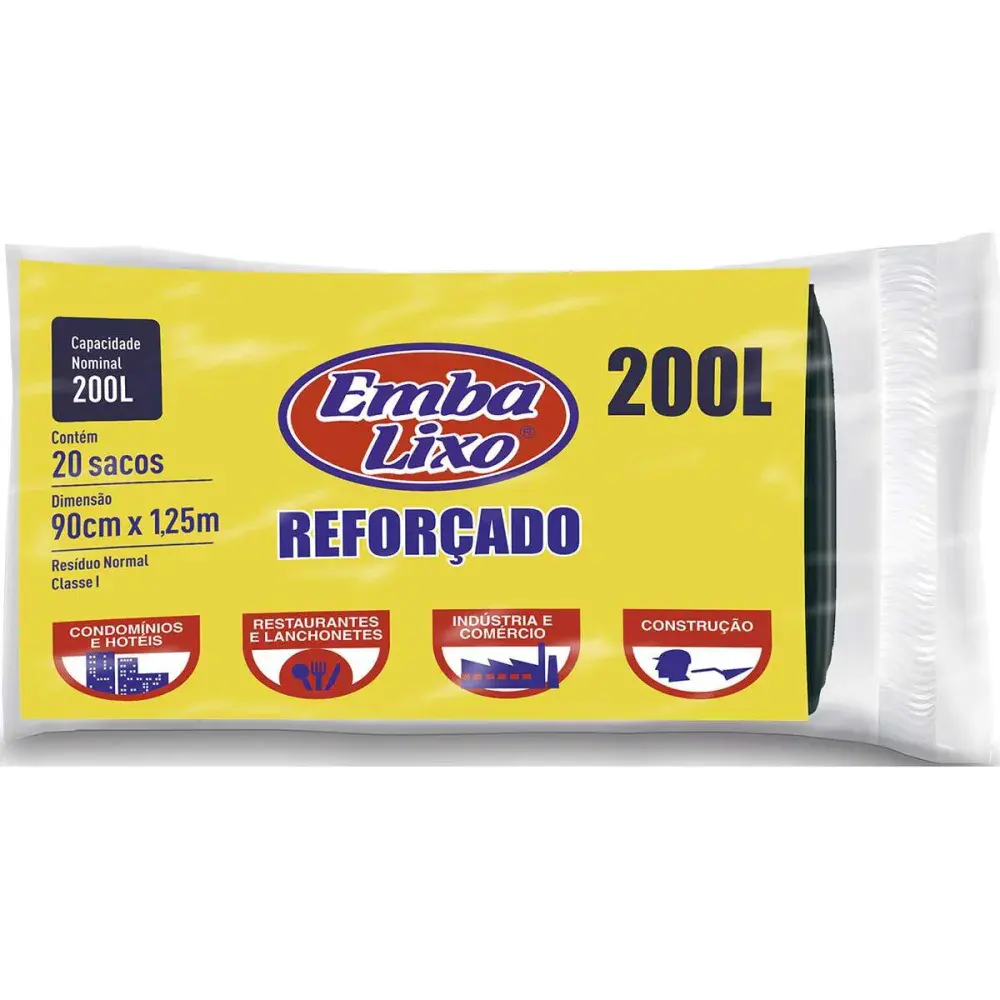 Saco de lixo reforçado 200L preto 20 peç Embalixo