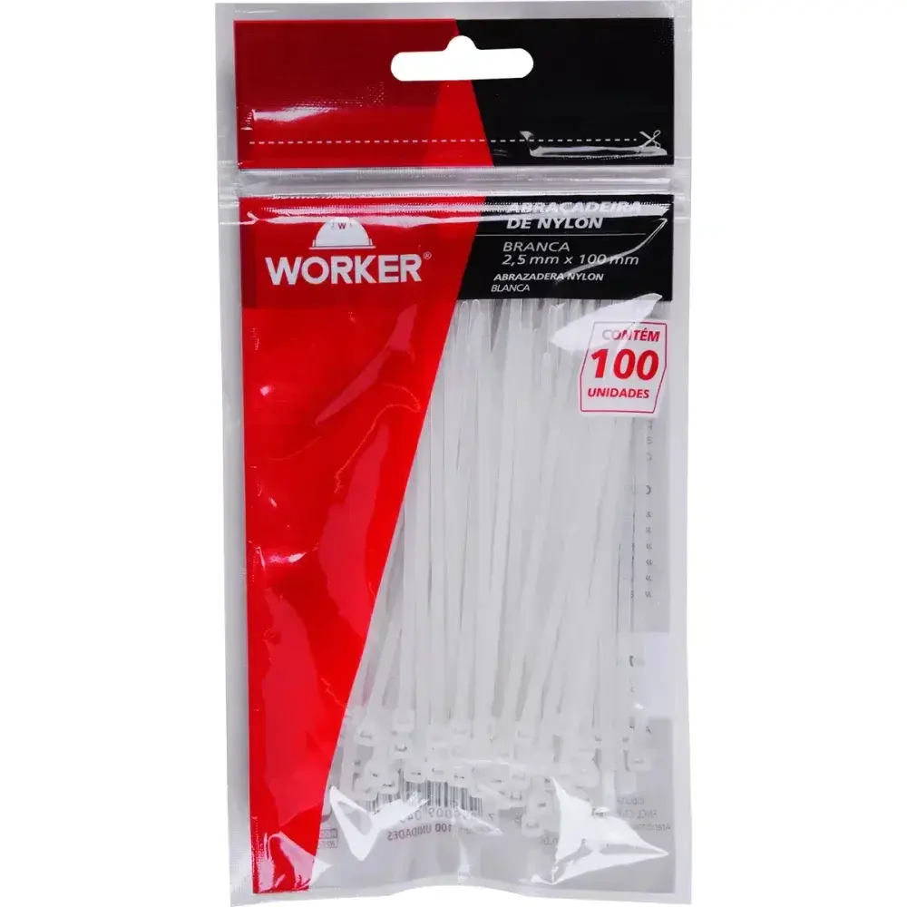 Abraçadeira de nylon 2,5X100MM branca 100 peç Worker — fotografia 5