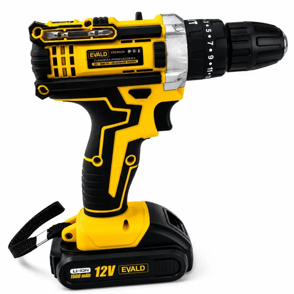 Parafusadeira furadeira bateria 12V com impacto bivolt PFE-012EVI Evald — fotografia 5