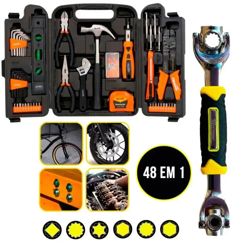 Maleta de ferramentas kit 129 peças sparta + chave soquete universal 48 em 1 360 graus Western