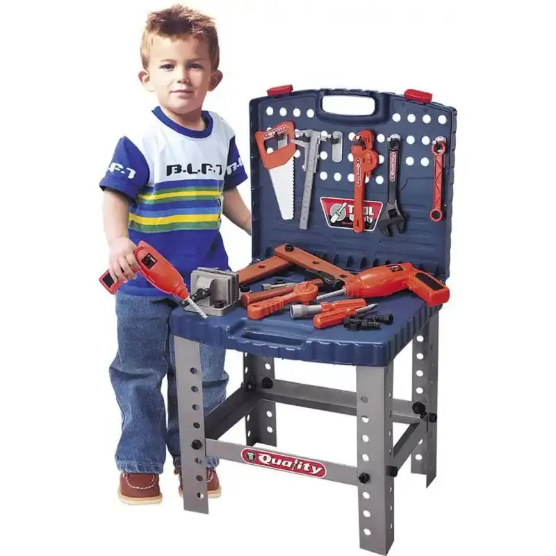 Kit de ferramentas de brinquedo infantil com bancada e 53 peças BEL — fotografia de referência