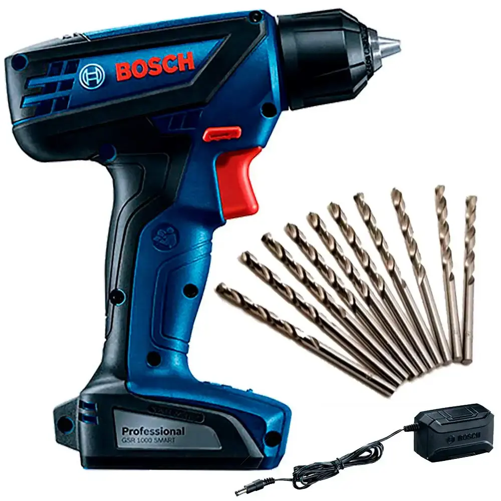 Parafusadeira bateria 12V smart bivolt com kit de 10 brocas Bosch — fotografia de referência