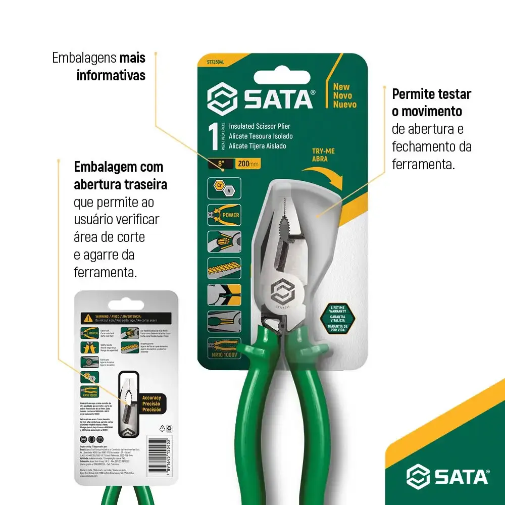 Alicate universal 8 POL corte tipo tesoura ST72504L Sata — fotografia 3