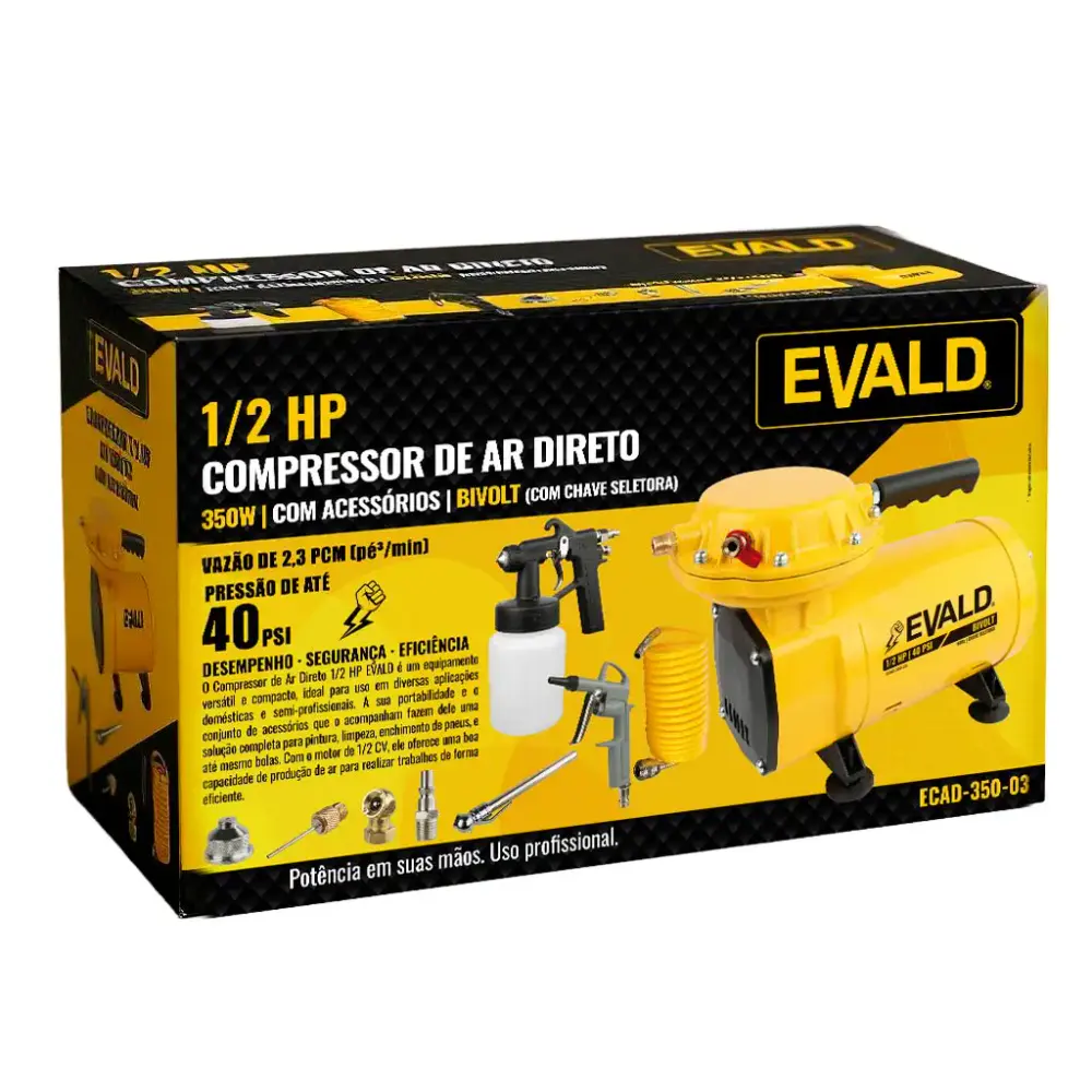 Compressor ar direto 1/2HP 1/2 polegada 350W kit 9 acessórios bivolt ECAD-350-03 Evald — fotografia 9