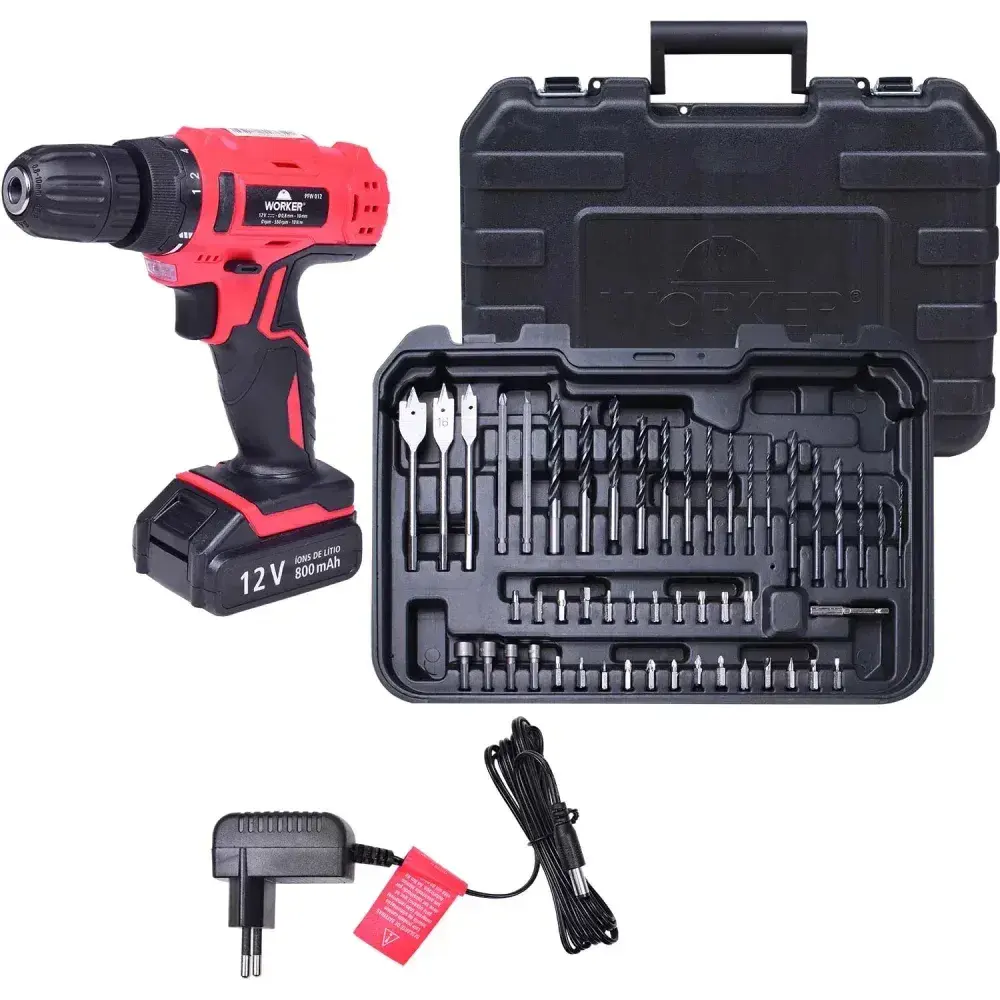 Parafusadeira furadeira a bateria 12V 1/32 52 peç Worker — fotografia de referência