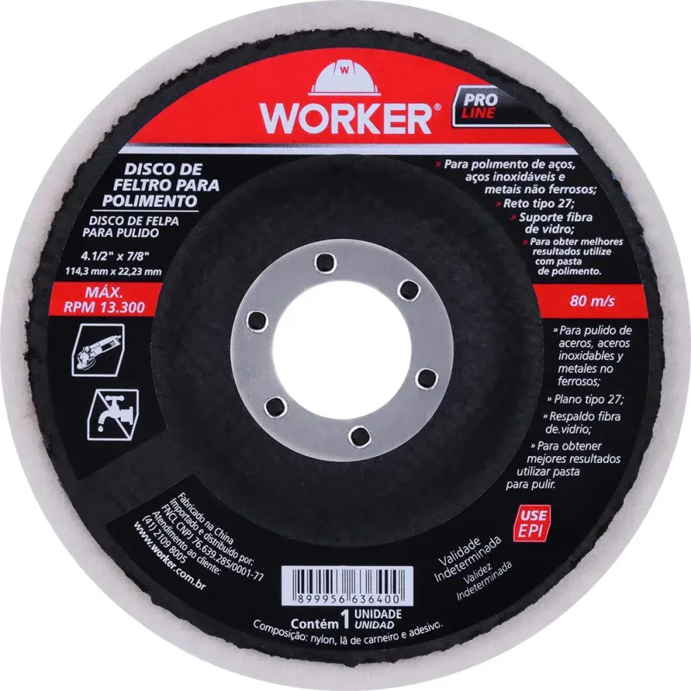 Disco flap de feltro para polimento 4.1/2” Worker — fotografia 6