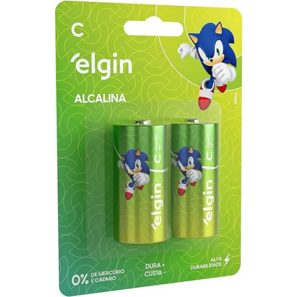 Pilha alcalina grande tipo c 1,5V LR20 2 peças Elgin