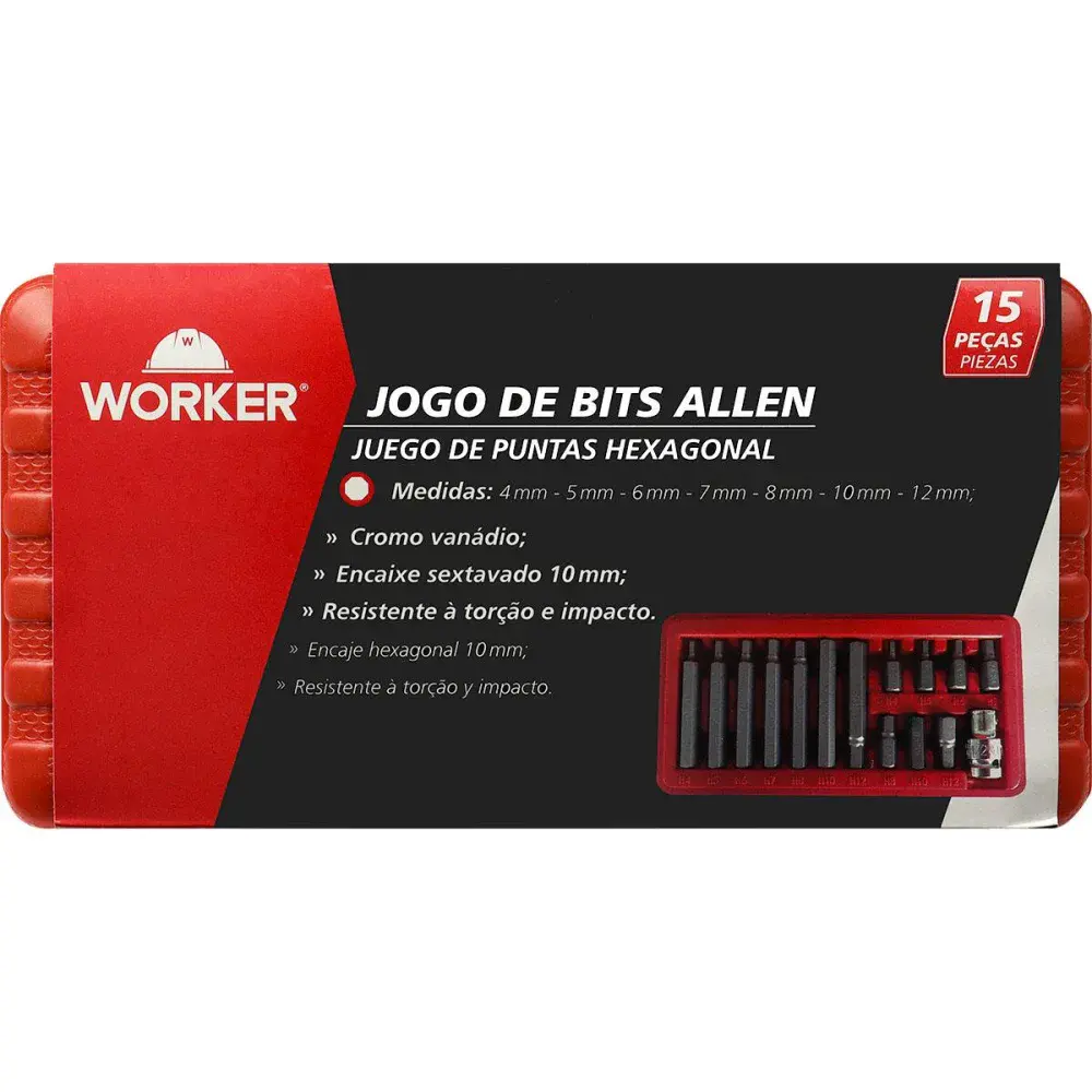 Jogo de bits allen sextavado 10MM com 15 peç Worker — fotografia 6