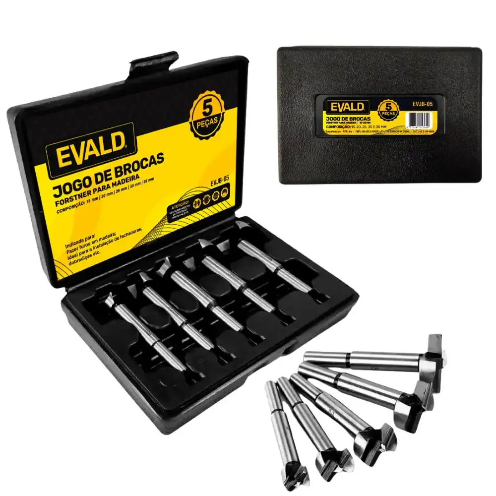 Jogo de brocas fortsner para madeira de 15 a 35 MM kit 5 peças EVJB-05 Evald