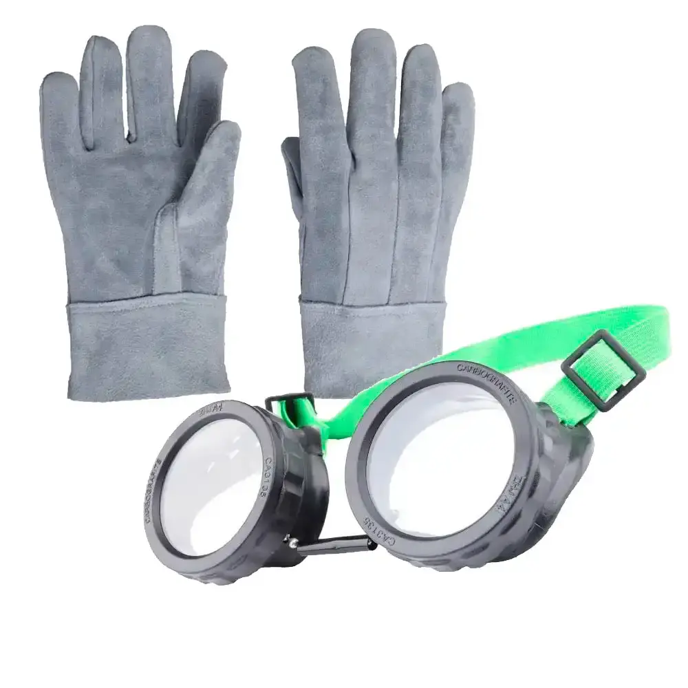 Kit óculos de proteção para solda tipo maçariqueiro e luva de raspa Carbografite /Extra — fotografia de referência