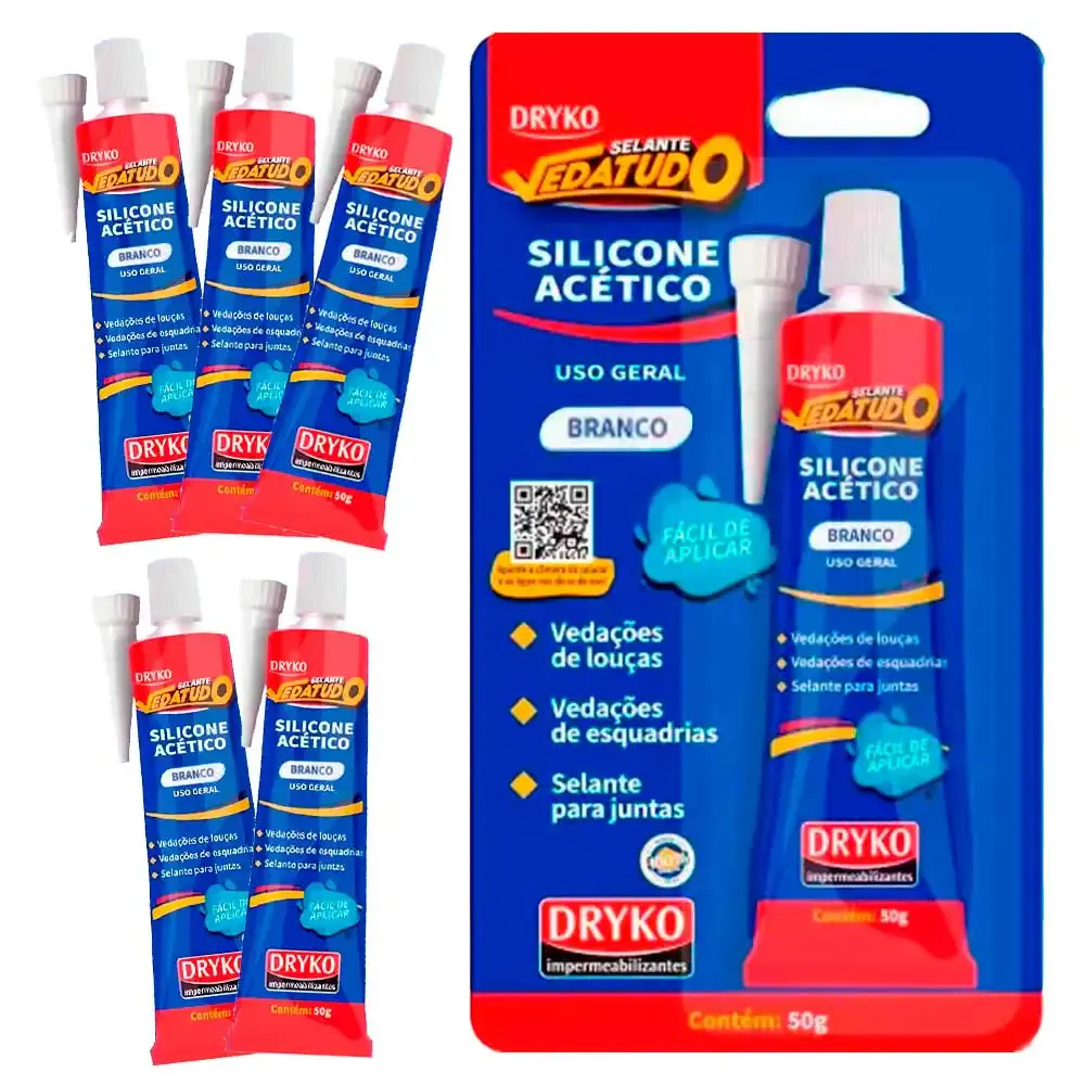 Silicone branco acético vedatudo 50G 6 unidades Dryko — fotografia de referência
