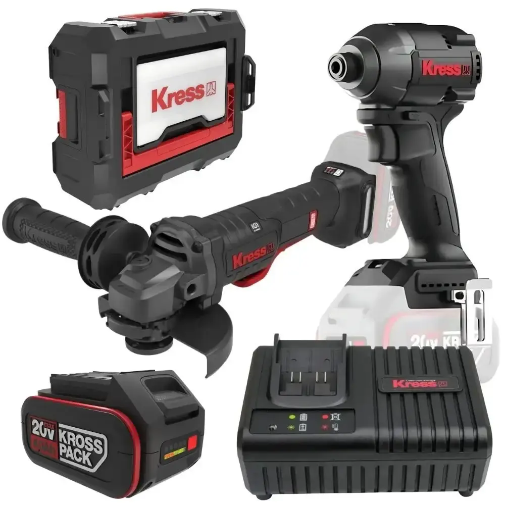 Chave de impacto 1/4 POL com esmerilhadeira 5 POL e bateria 20V 4.0AH carregador Kress