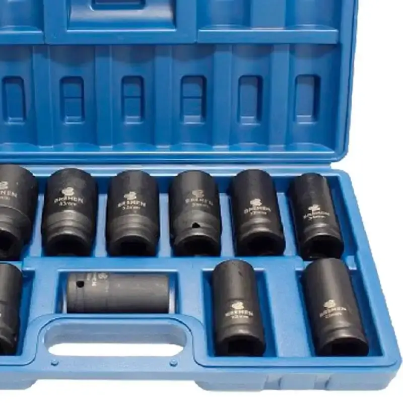 Jogo de soquete de impacto 3/4 POL 17 a 38 MM sextavado kit 12 peças e maleta 9465 Bremen — fotografia 3