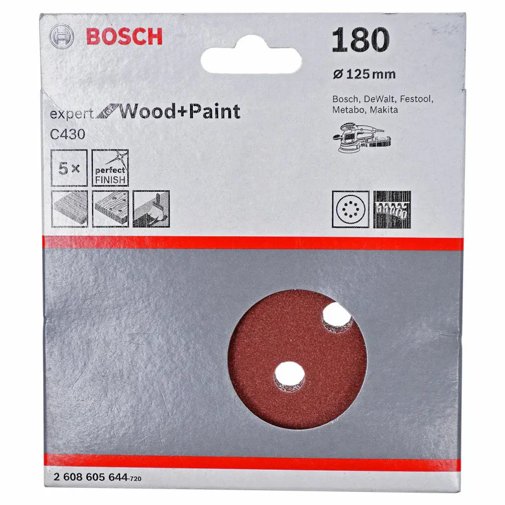 Lixa disco velcro para madeira 5 peç 125MM G180 Bosch