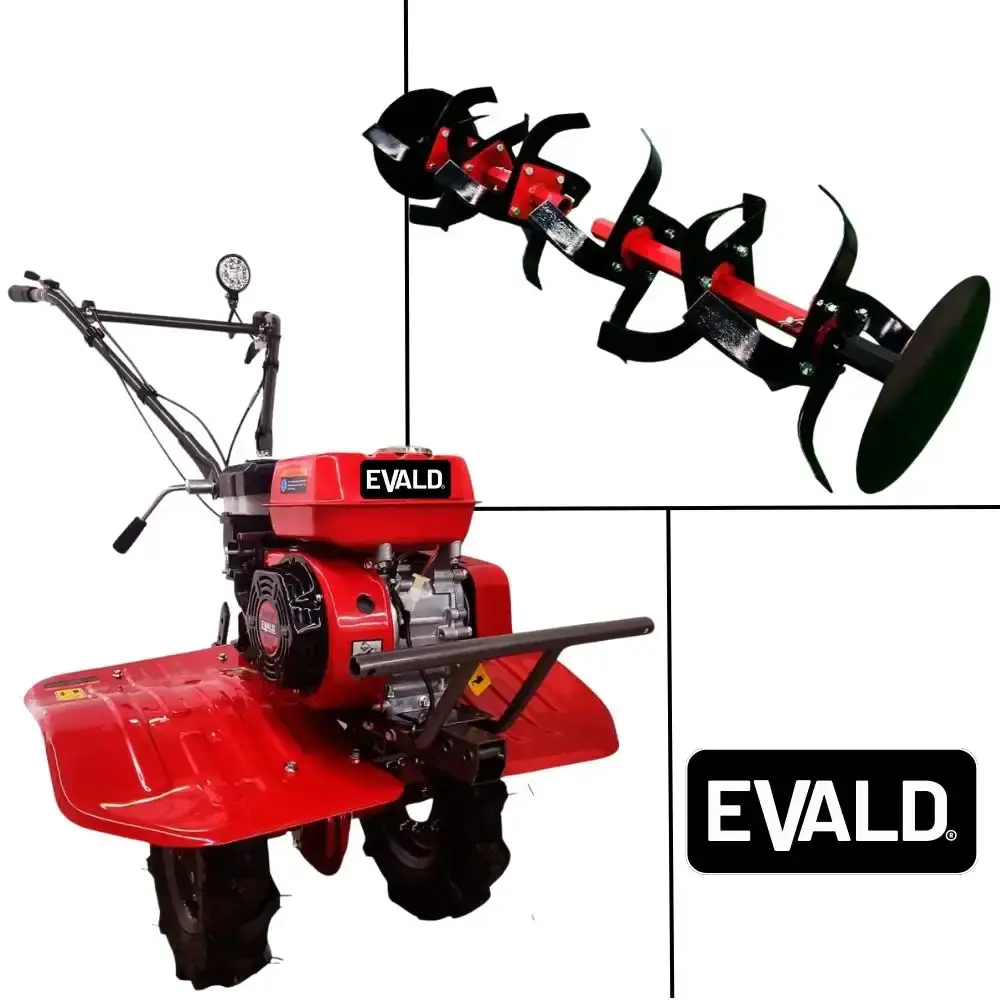 Motocultivador gasolina 7,0 HP 4T 212 CC EV790R com carreta agrícola basculante 250 KG Evald — fotografia 8