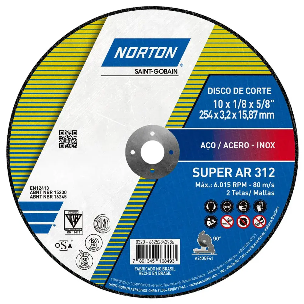 Disco de corte super aços AR312 254X15,87MM Norton — fotografia de referência