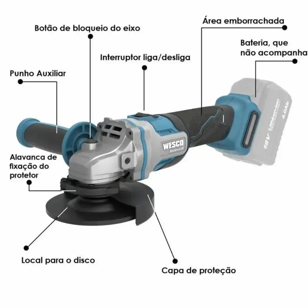 Kit furadeira de impacto e esmerilhadeira 18 volts WS1008K2 Wesco — fotografia 3