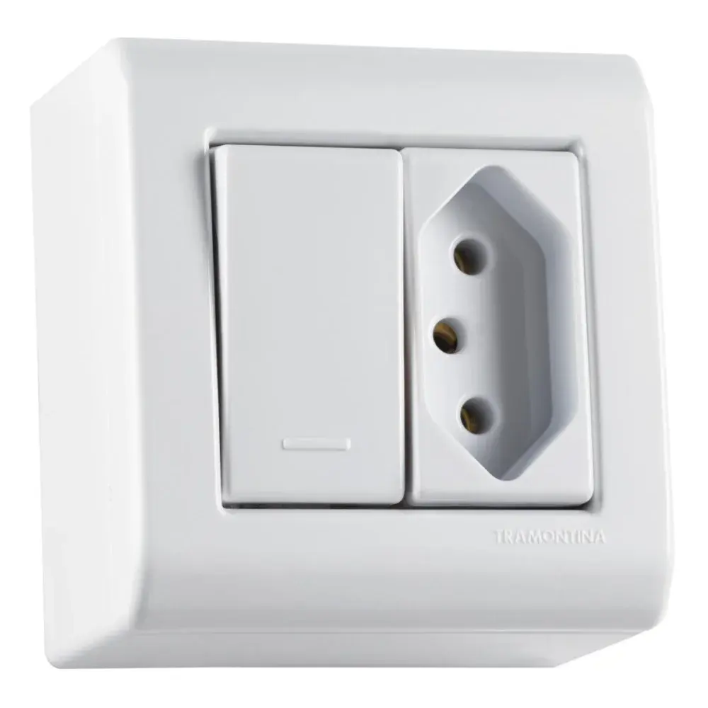 Caixa de sobrepor 1 interruptor 10A 250V 1 tomada 2P+T Tramontina — fotografia 3