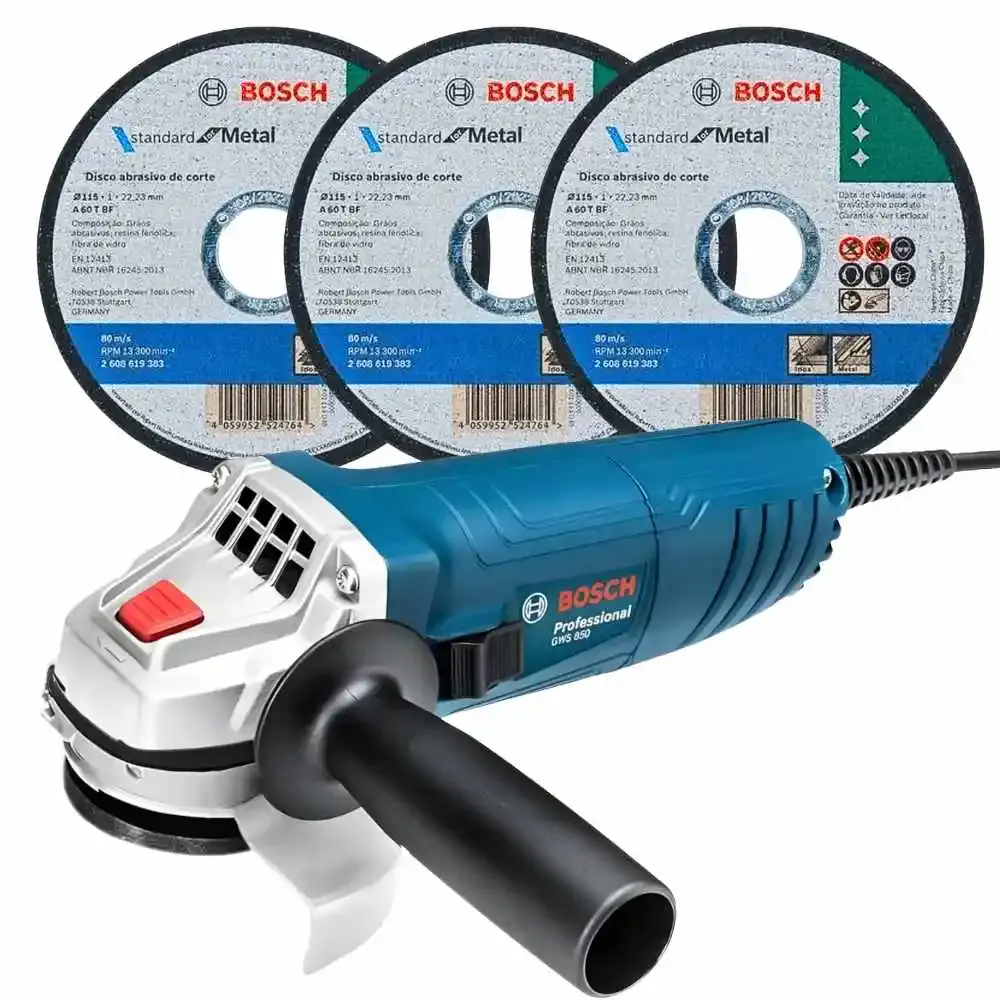 Esmerilhadeira angular 4.1/2 POL 850W GWS850 com 3 discos 4.1/2 POL Bosch 110 V — fotografia de referência