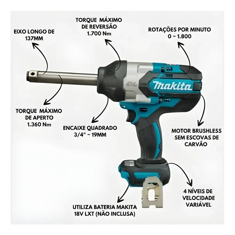 Chave de impacto 3/4POL 1360NM a bateria 18V Makita — fotografia 3