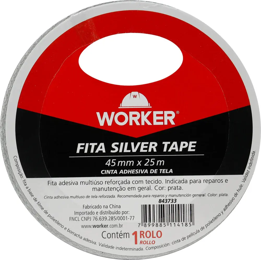 Fita adesiva silver tape multiuso 45MM x 25M transparente Worker — fotografia 5