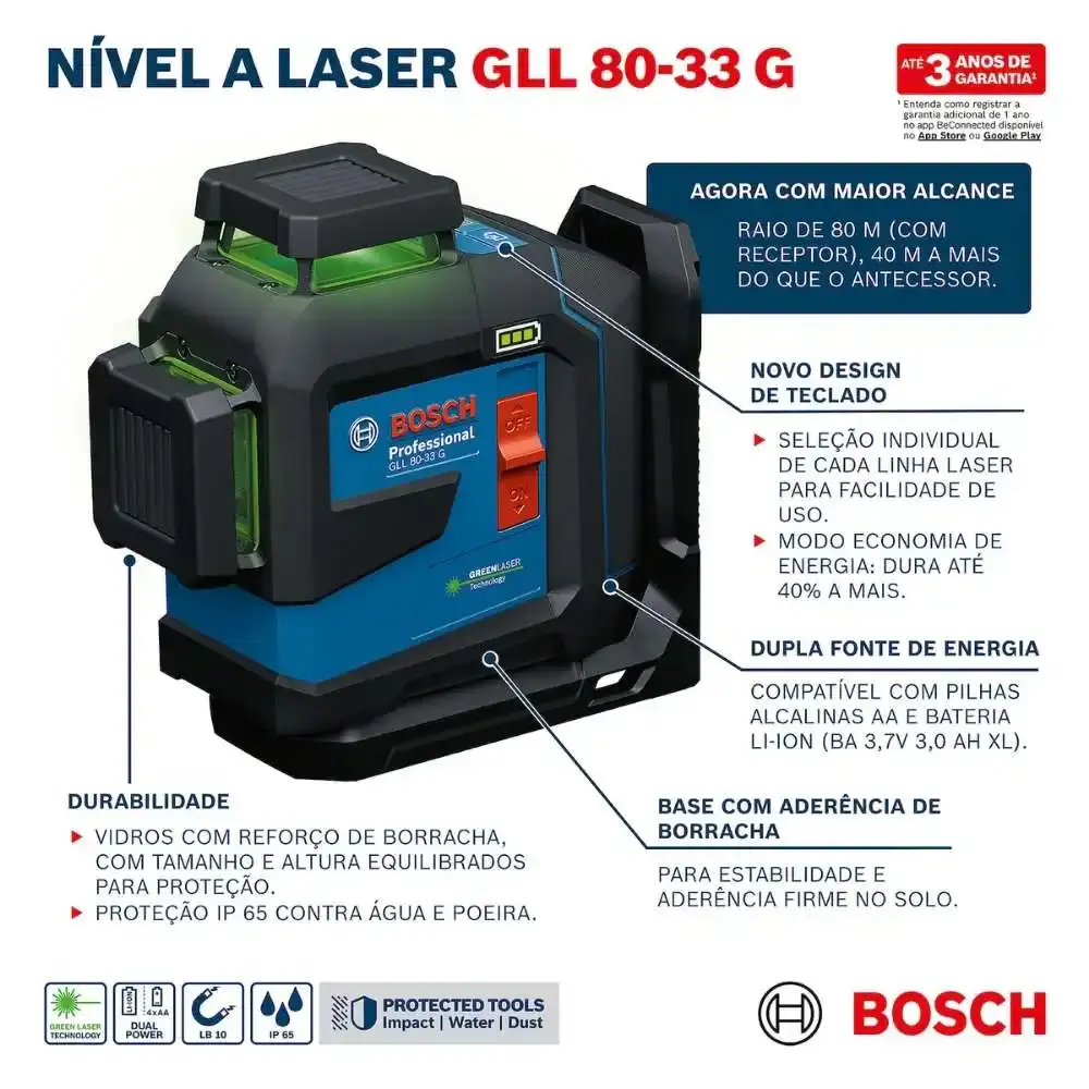 Nível a laser linhas verdes 30 metros GLL 80-33 g Bosch — fotografia 9
