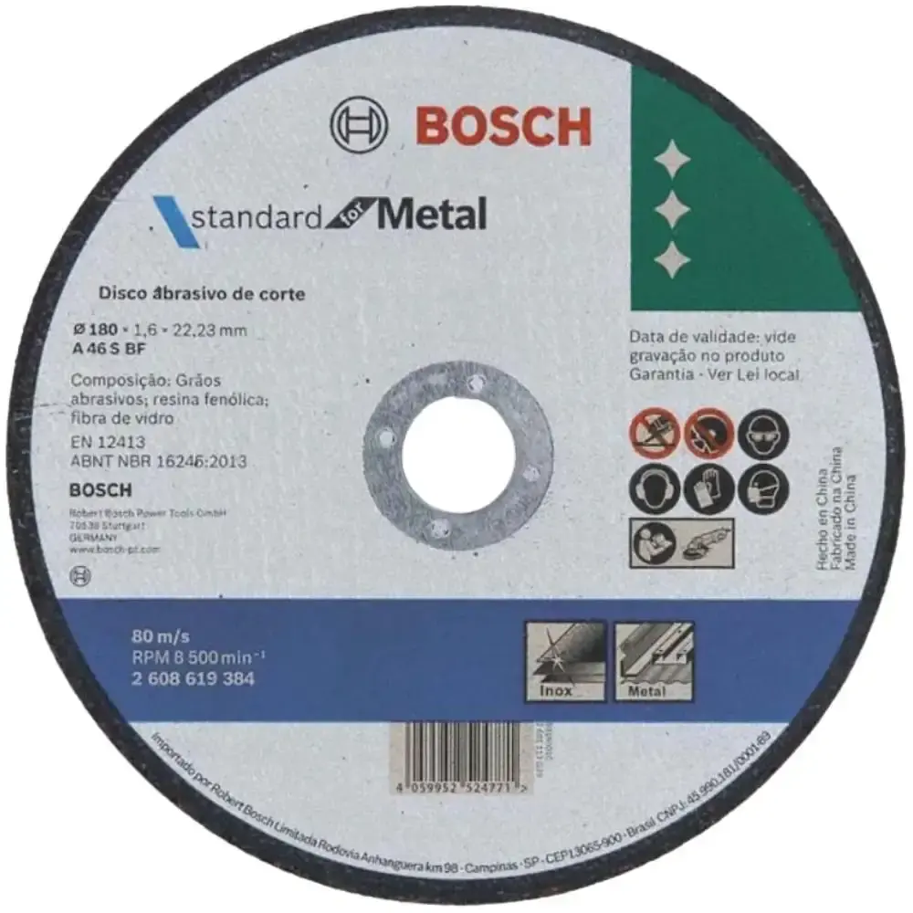 Disco de Corte Inox/Metal 7 Polegadas x 1,6mm Standard BOSCH — fotografia de referência