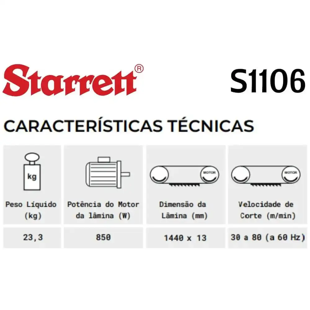 Máquina serra de fita bancada 1 HP 220V S1106 Starrett — fotografia 9