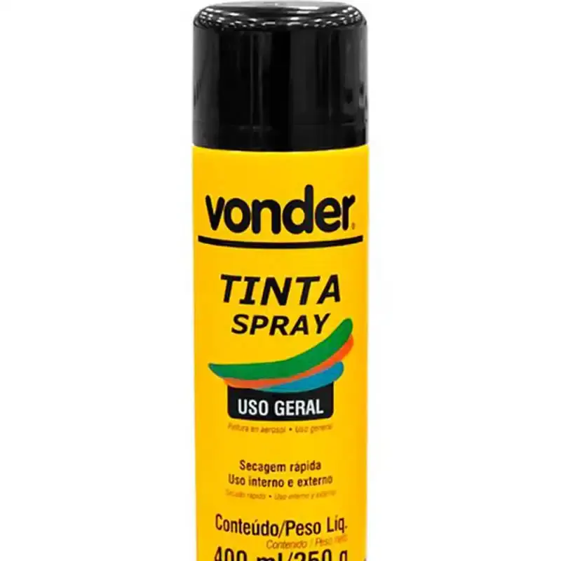 Tinta em spray 400 ML 250 GR preto brilhante Vonder — fotografia 2