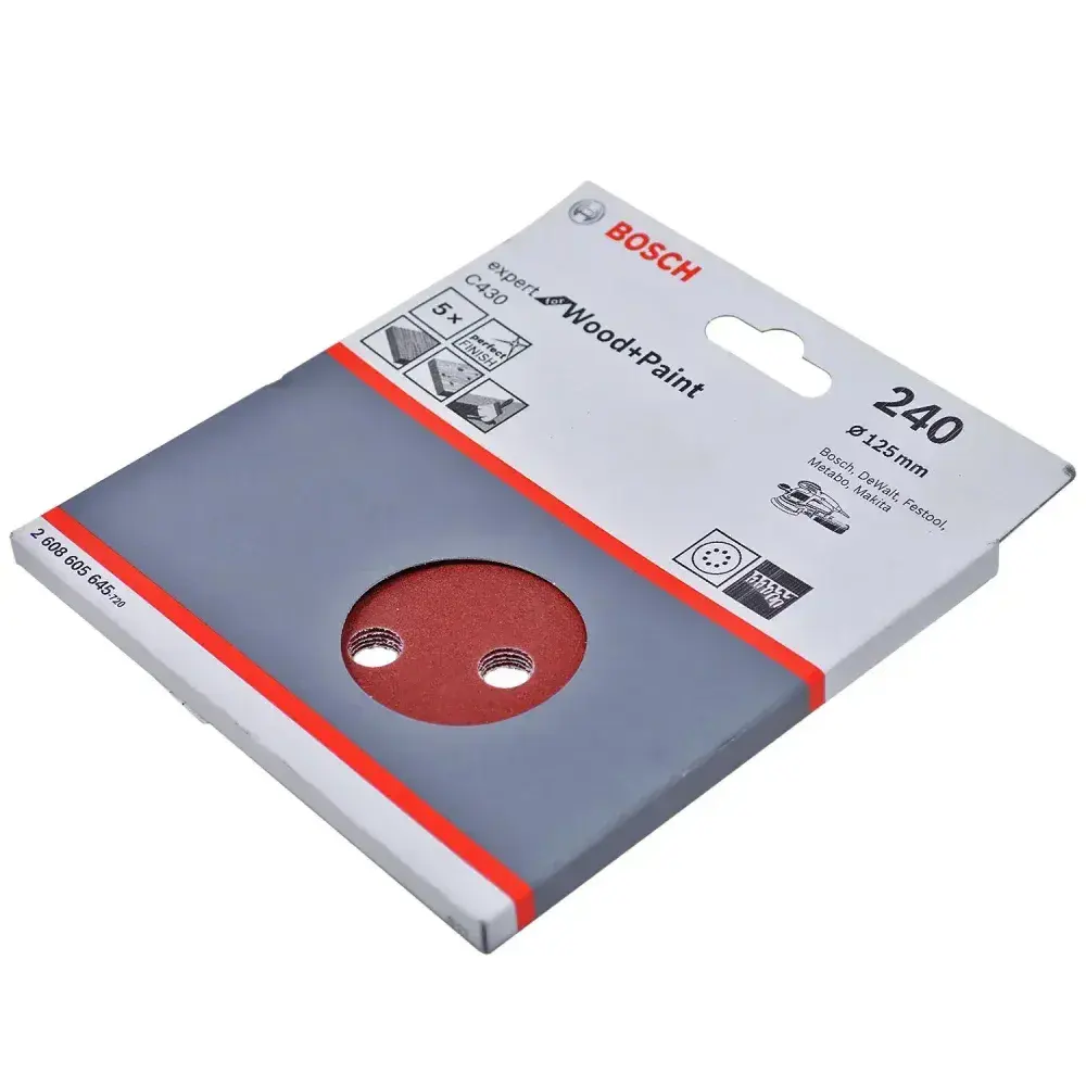 Lixa disco velcro para madeira 5 peç 125MM G240 Bosch — fotografia 9