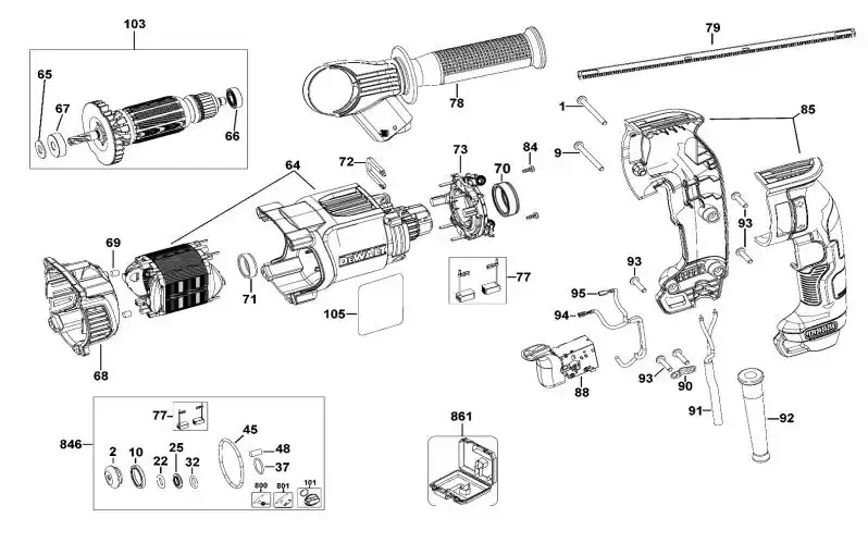 Estator 220V + carcaça motor martelete D25133 Dewalt — fotografia 4