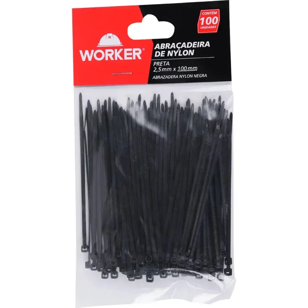 Abraçadeira de nylon 2,5X100MM preta 100 peç Worker — fotografia 5