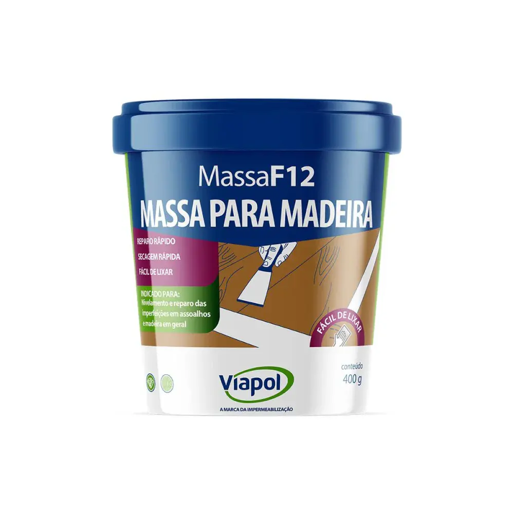 Massa para madeira F-12 branca 400G Viapol
