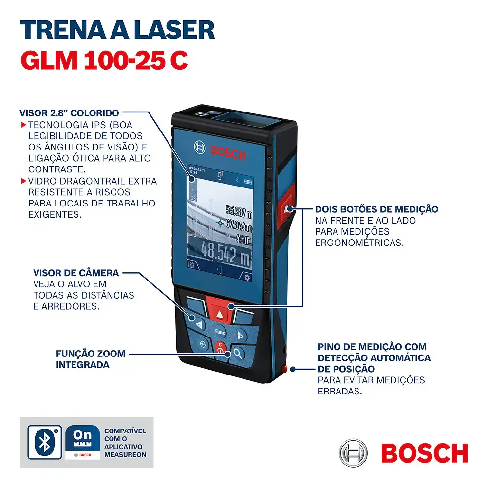 Medidor distância laser trena GLM 100-25 c bluetooth Bosch — fotografia 9
