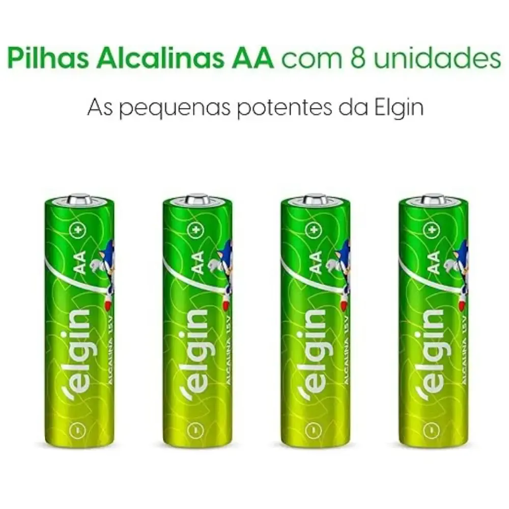 Pilha alcalina tipo palito 1,5V AA 8 peças Elgin — fotografia 2