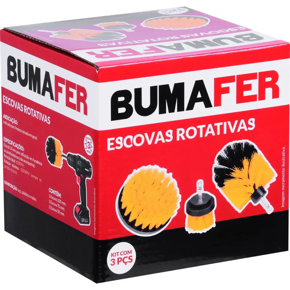 Jogo de escovas rotativas para furadeira 14MM 3 peç Bumafer — fotografia 6