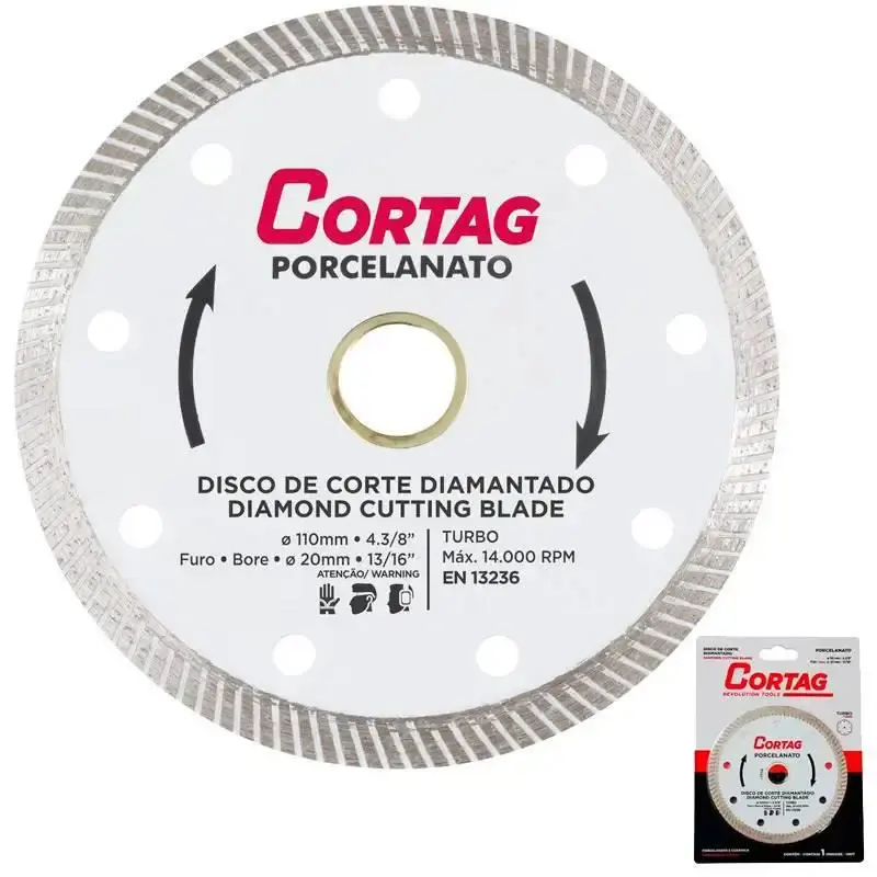 Disco de corte diamantado 4.3/8 POL turbo para porcelanato e cerâmica 60863 Cortag — fotografia de referência
