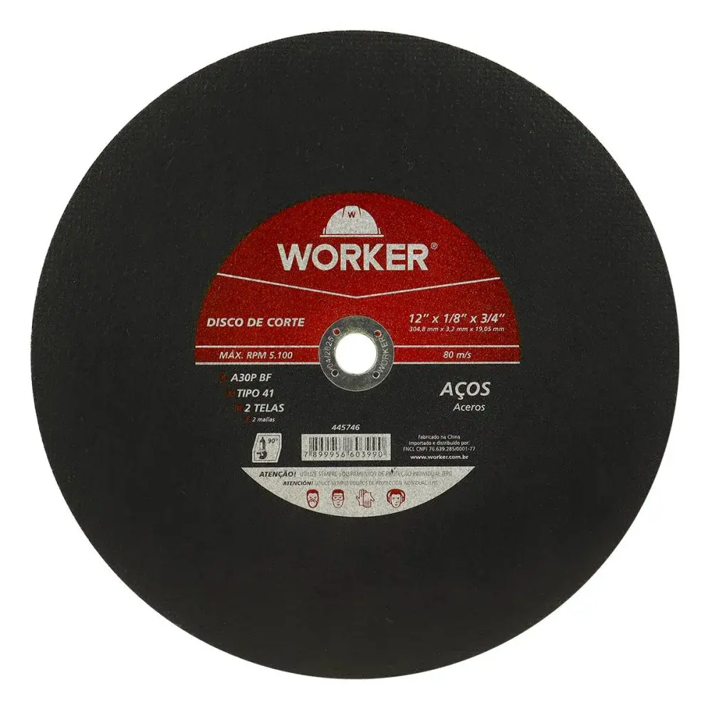 Disco de corte para aço com furo 3/4 12X304,8MM Worker