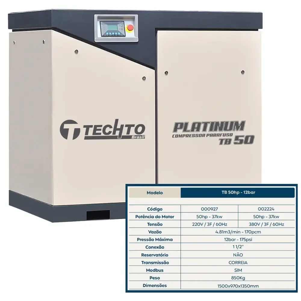 Compressor de parafuso platinum 50HP 12BAR 380V TB50 techto — fotografia 5