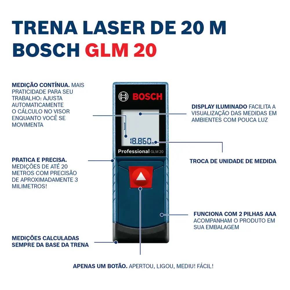 Trena à laser GLM 20 medidor de distância à laser 20 metros Bosch — fotografia 8