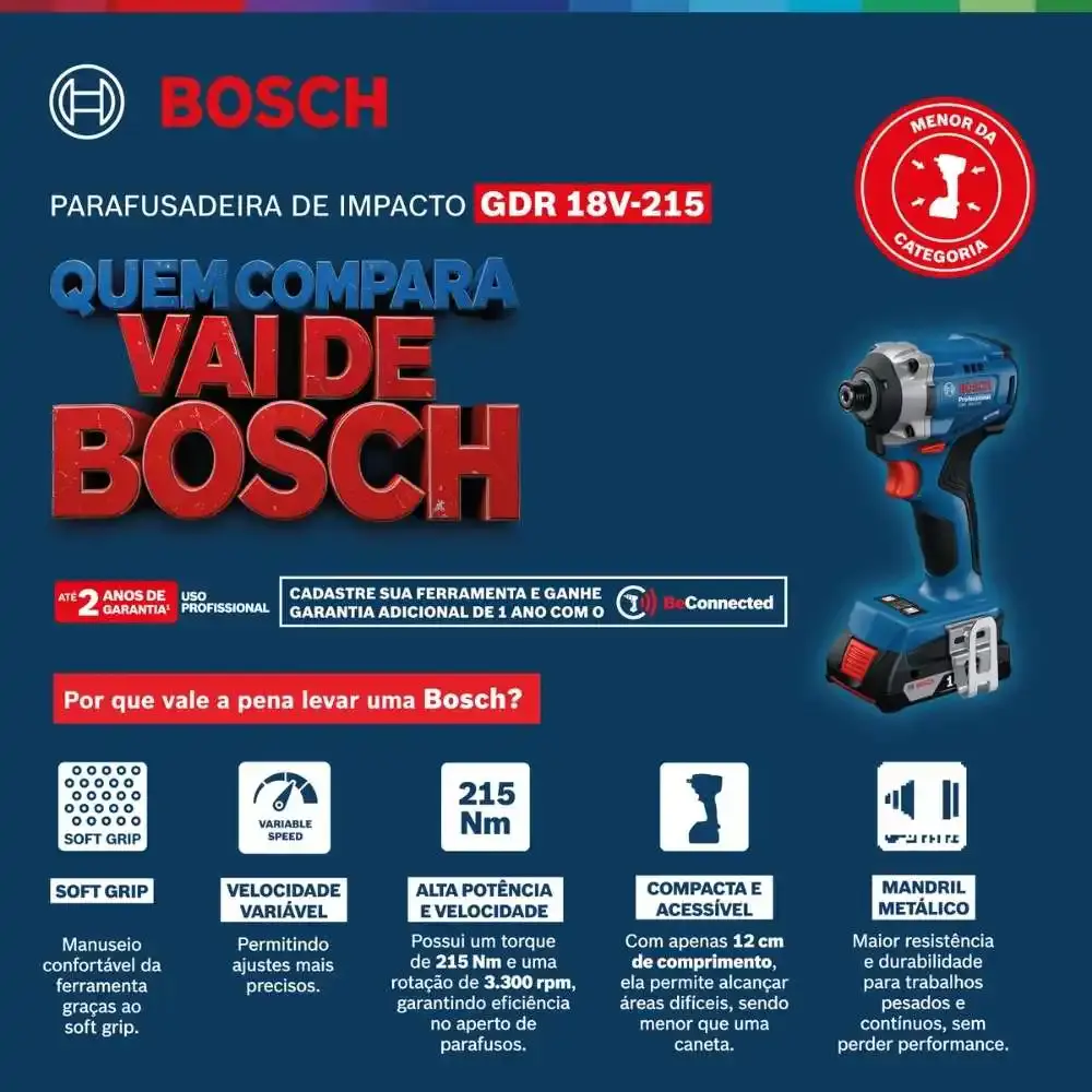 Chave de impacto a bateria 18V 1/4 POL 215 nm GDR 18V-215 Bosch — fotografia 10