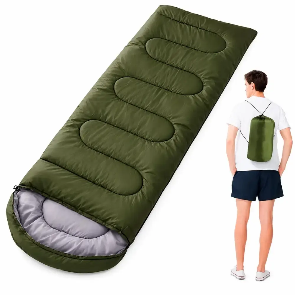 Saco de Dormir Camping Pesca Impermeável Confortável 2,10 x 72 CM c/ Capuz e Bolsa ZELT Verde — fotografia 12