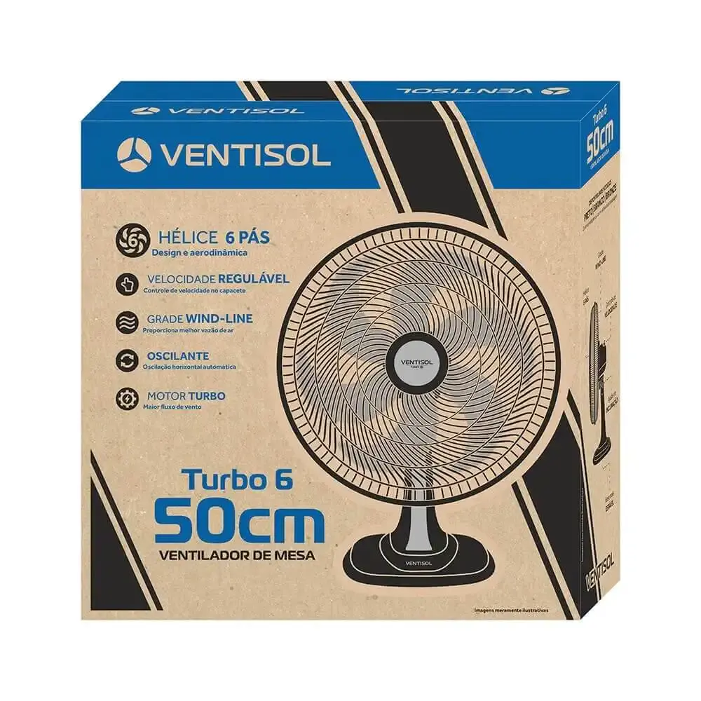 Ventilador de mesa oscilante 50 CM preto 6 pás 135W Ventisol 110 V — fotografia 5
