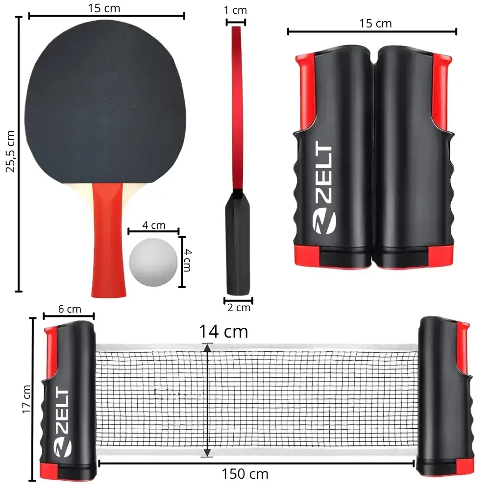 Kit raquete ping pong profissional com rede retrátil e 4 bolinhas zt-kpp Zelt — fotografia 9