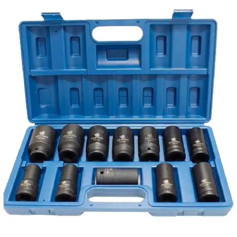 Jogo de soquete de impacto 3/4 POL 17 a 38 MM sextavado kit 12 peças e maleta 9465 Bremen — fotografia de referência